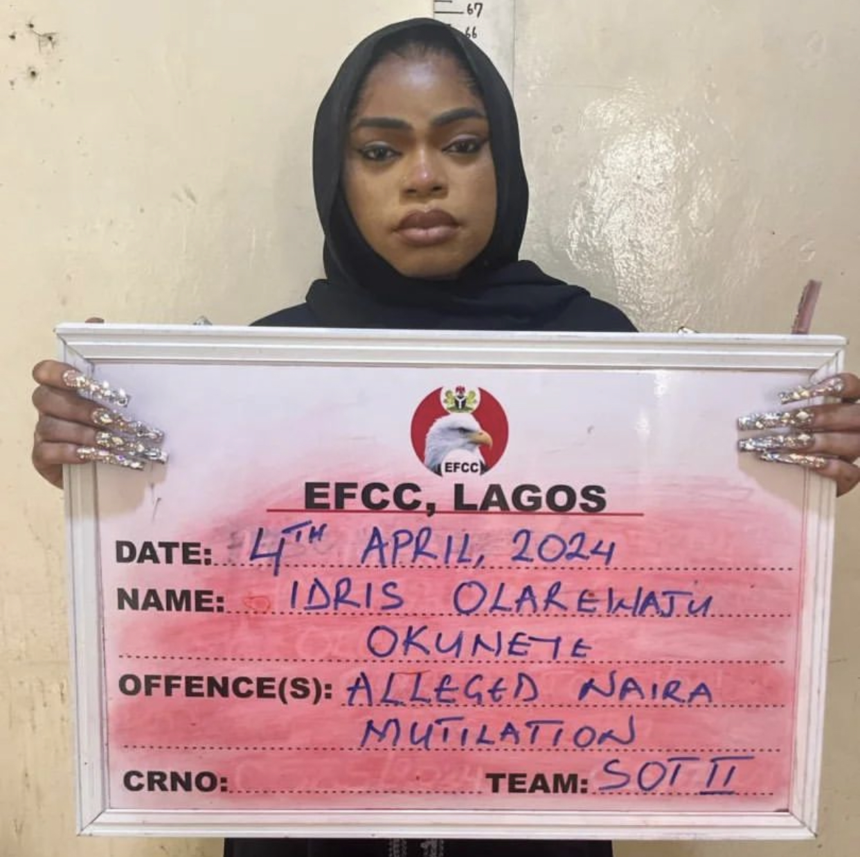 EFCC releases mugshot of cross dresser, Bobrisky after he was arrested for abuse of Naira